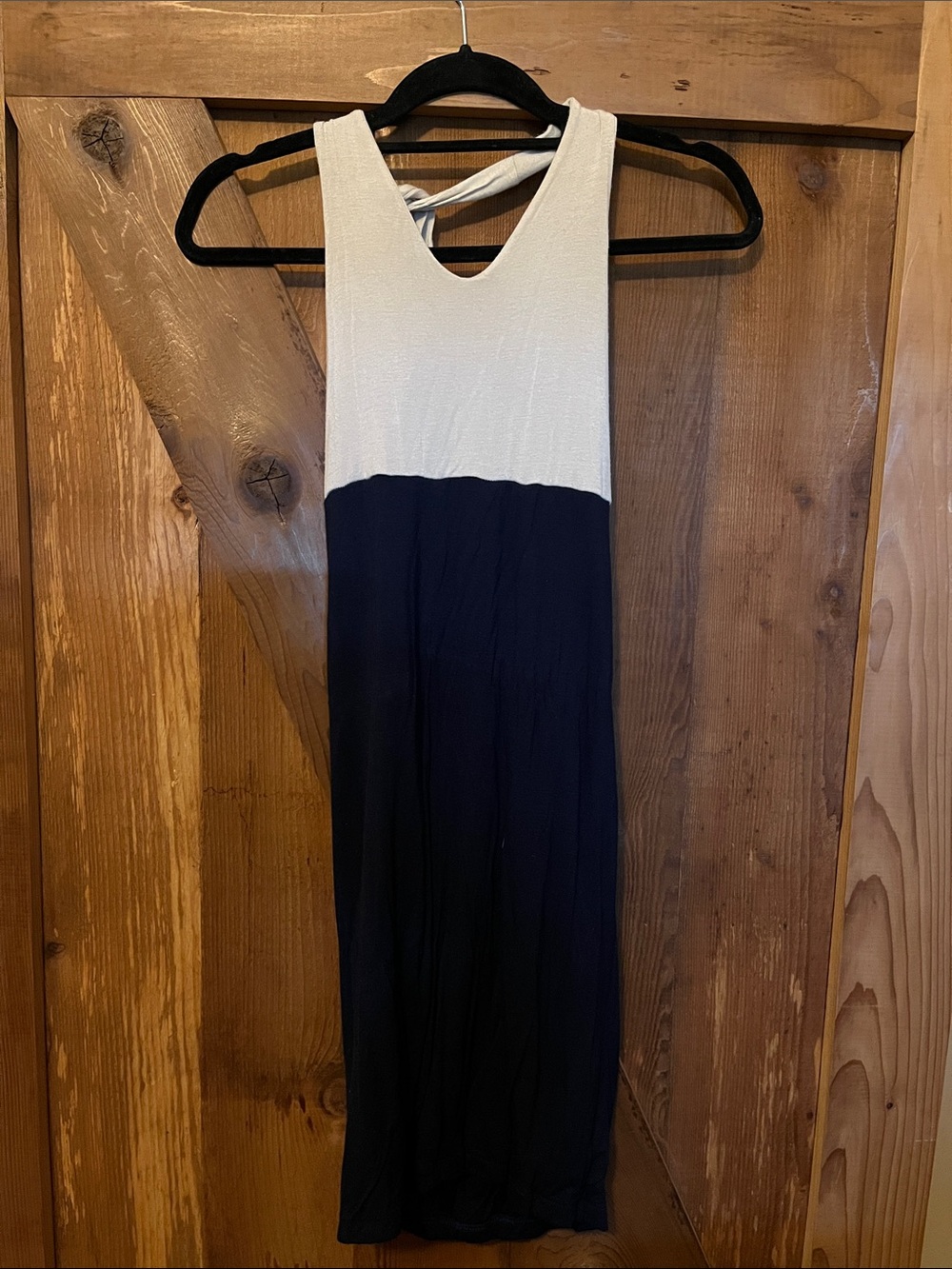 Sleeveless Two-Tone White and Navy Maxi Dress- Maternity